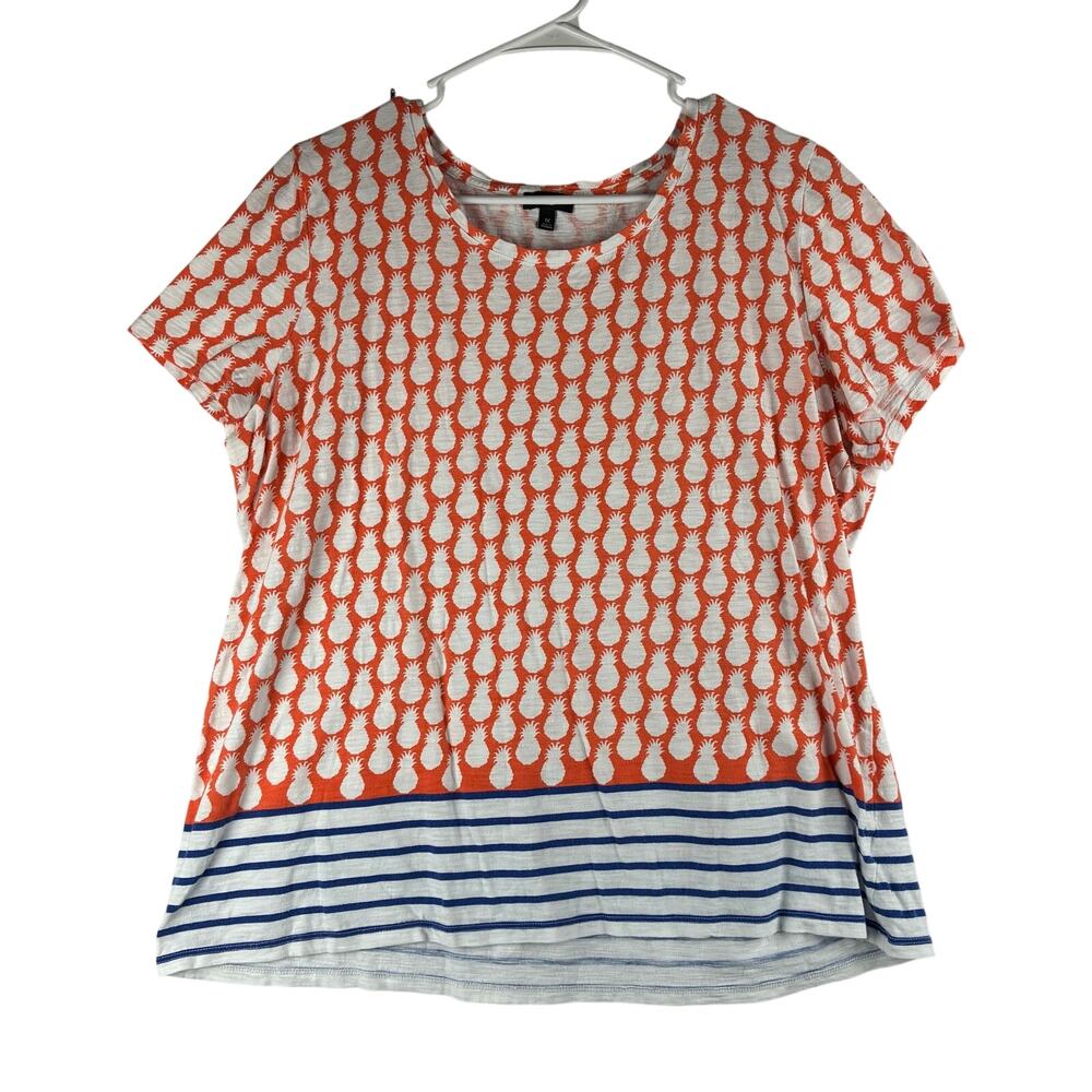 Talbots Mixed-Print Top Women's 1X Pineapple Novelty Striped Tropical Nautical
